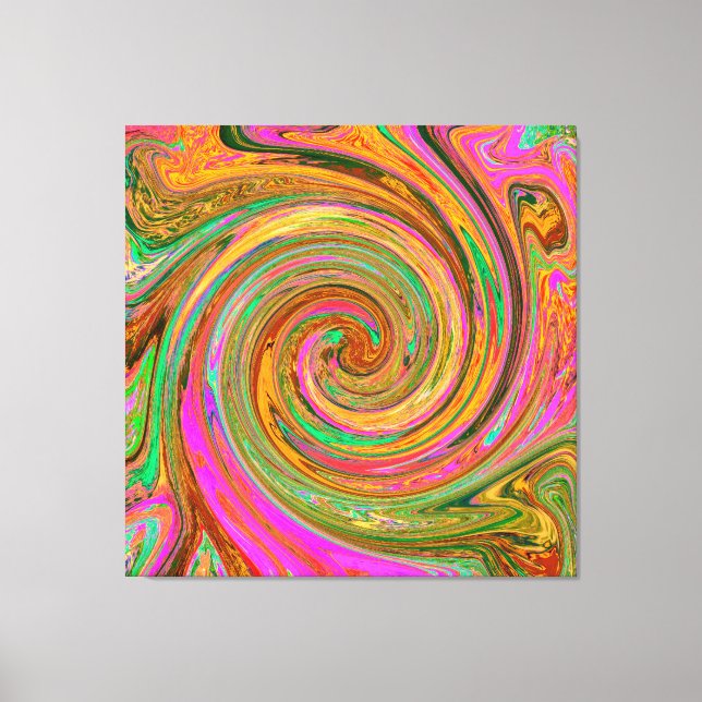 Toile Abstrait Groovy Rétro Tourbillon Orange et Vert (Recto)