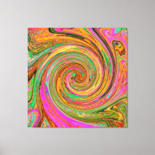 Toile Abstrait Groovy Rétro Tourbillon Orange et Vert