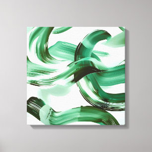 Toile Abstrait Moderne aux Traits de Pinceau Vert Minima