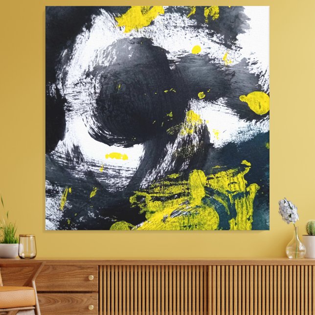 Toile Abstrait moderne noir et jaune (Insitu(Salon))