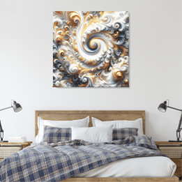 Toile Abstrait Moderne Tourbillonnant Or, Noir et Blanc 