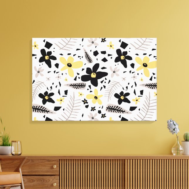 Toile Abstrait motif floral gris jaune noir (Insitu(Salon))