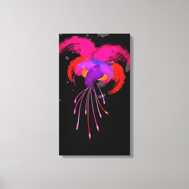 Toile Abstrait Paint Splatter Fuchsia sur noir (Recto)