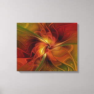 Toile Abstrait Rouge Orange Brown Vert Fractal Art Flowe