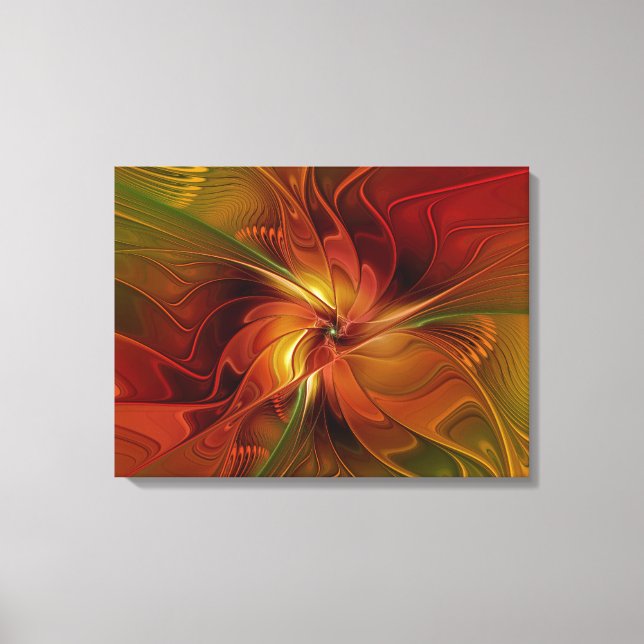 Toile Abstrait Rouge Orange Brown Vert Fractal Art Flowe (Recto)