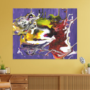 Toile Abstrait Violet avec Tourbillons de Fluides Rouges