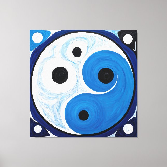 Toile Abstrait Yin Yang : Moderniste Bleu & Blanc (Recto)
