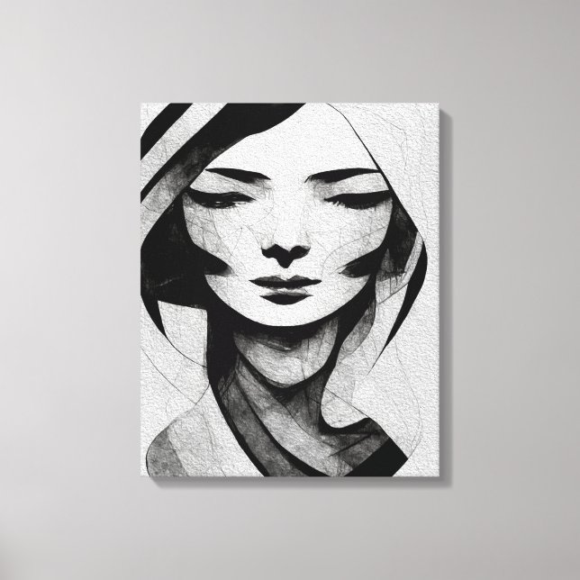 Toile Abstraite Femme Face Mur Art noir et blanc (Recto)
