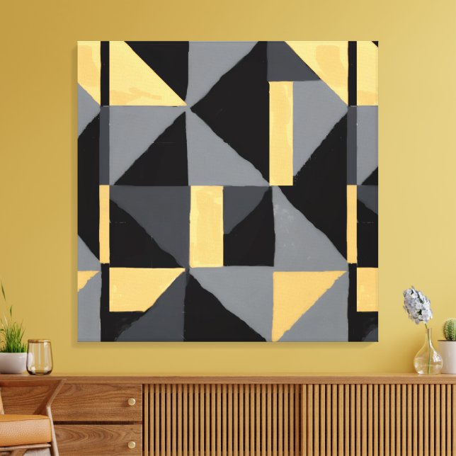Toile abstraite géométrique moderne | Noir luxueux (Insitu(Salon))