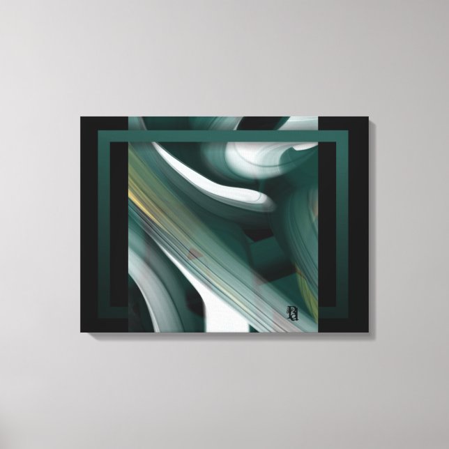 Toile abstraite tendance 24x18" Noir Blanc Vert (Recto)