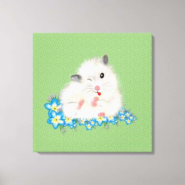 Toile Accessoires hamster syrien blanc mignon, polka ver (Recto)