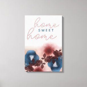 Toile Accueil Sweet Home Blush Rose Marine Bleu Floral