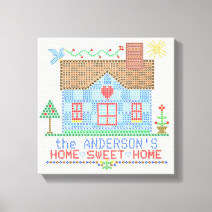 Toile Accueil Sweet Home Cross Stitch House Personnalisé