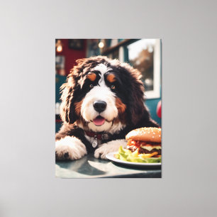 Toile Adorable Bernerdoodle au dîner