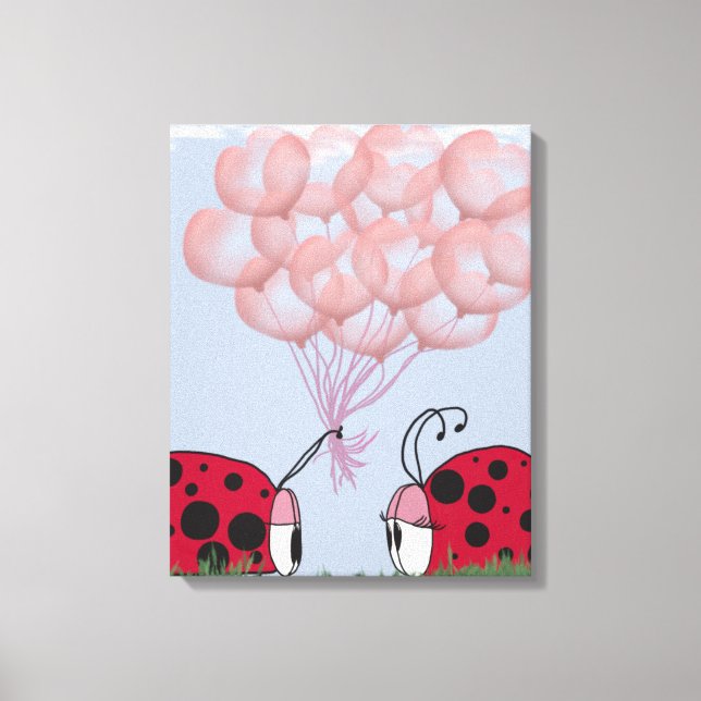 Toile Adorable Ladybug Avec Joli Bouquet De Balloon Rose (Recto)