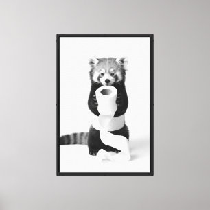 Toile Adorable Panda Roux Tenant du Papier de Toilette M