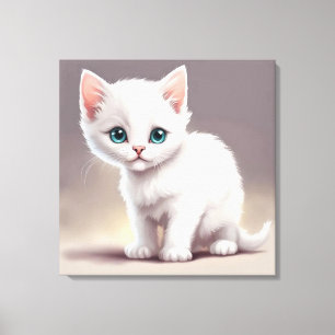 Toile adorable petit chaton blanc