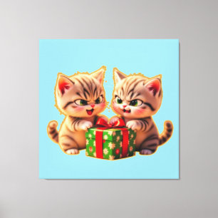 Toile **Adorables Chatons se Battant pour un Cadeau – No