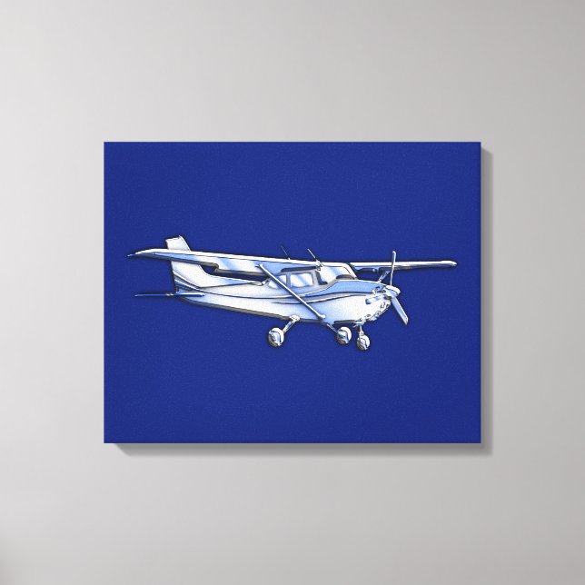 Toile Aéronef Chrome Cessna Silhouette Volant sur bleu (Recto)