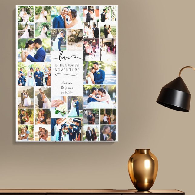 Toile Affichage de photos de mariage de la plus grande a (Love is the greatest adventure wedding photo canvas by Darling & May)