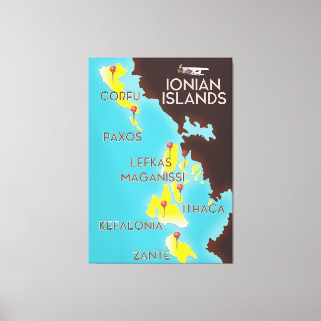 Toile Affiche de carte des îles Ioniennes. (Recto)