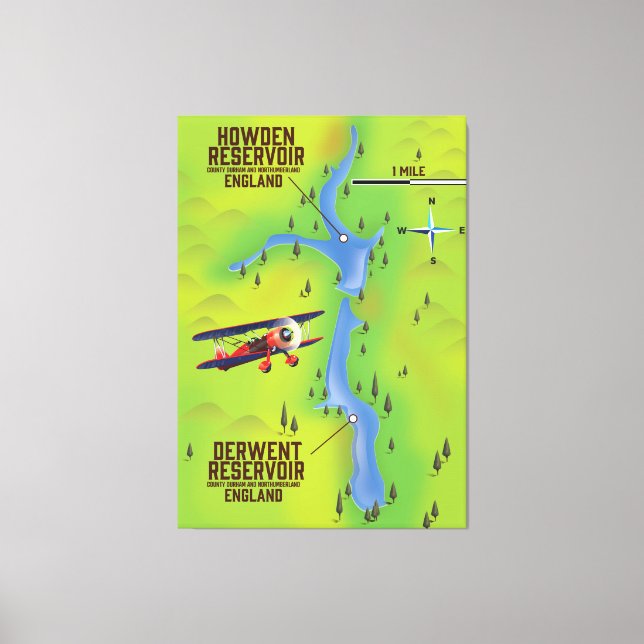 Toile Affiche de carte des réservoirs de Dergone & Howde (Recto)