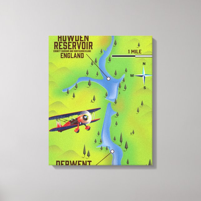 Toile Affiche de carte des réservoirs Derwent & Howden (Recto)