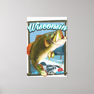 Toile Affiche de pêche de l'État du Wisconsin