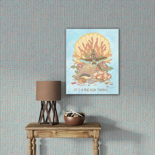 Toile Affiche de plage de bord de mer sarcelle et violet (Créateur téléchargé)