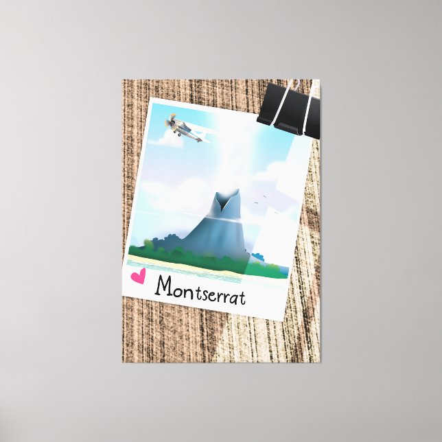 Toile Affiche de vacances du volcan Montserrat. (Recto)