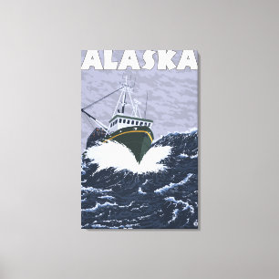 Toile Affiche de Vintage voyage de bateau d'AlaskaCrab