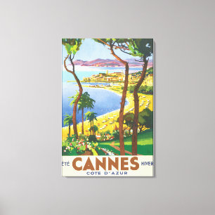 Toile Affiche de Vintage voyage de Cannes Cote d'Azur