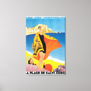 Toile Affiche de Vintage voyage de la plage De Calvi