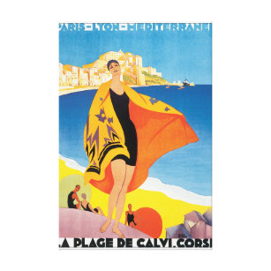 Toile Affiche de Vintage voyage de la plage De Calvi