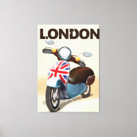 Affiche de voyage à Londres avec scooter vintage u