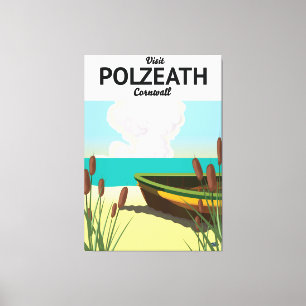 Toile Affiche de voyage au bord de la mer à Polzeath, Co