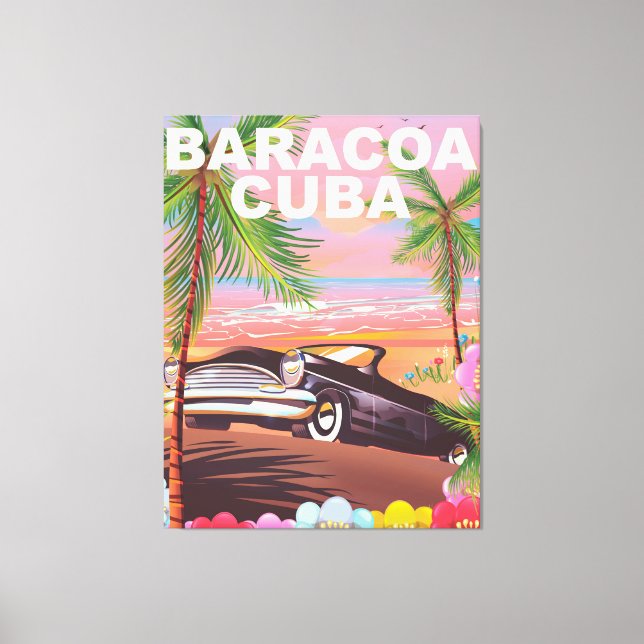 Toile Affiche de voyage automobile de Baracoa Cuba (Recto)