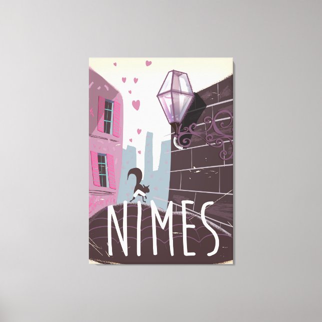 Toile Affiche de voyage caricaturale de Nîmes France (Recto)