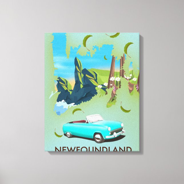 Toile Affiche de voyage carte Terre-Neuve Canada (Recto)