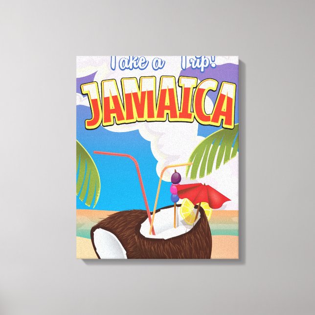 Toile Affiche de voyage de dessin animé de Jamaïque (Recto)