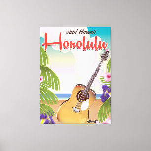 Toile Affiche de voyage de guitare acoustique Honolulu.