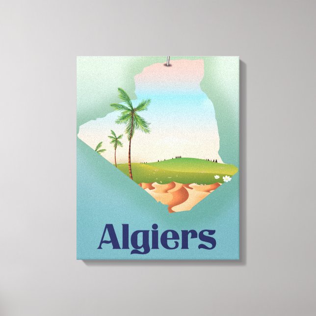 Toile Affiche de voyage de la carte algérienne d'Alger (Recto)