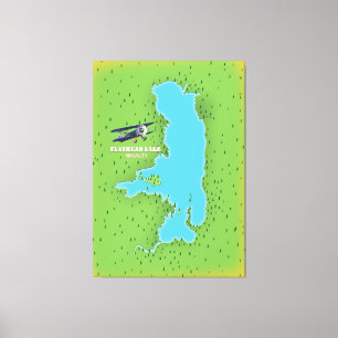 Toile Affiche de voyage de la carte du lac Flathead Mont