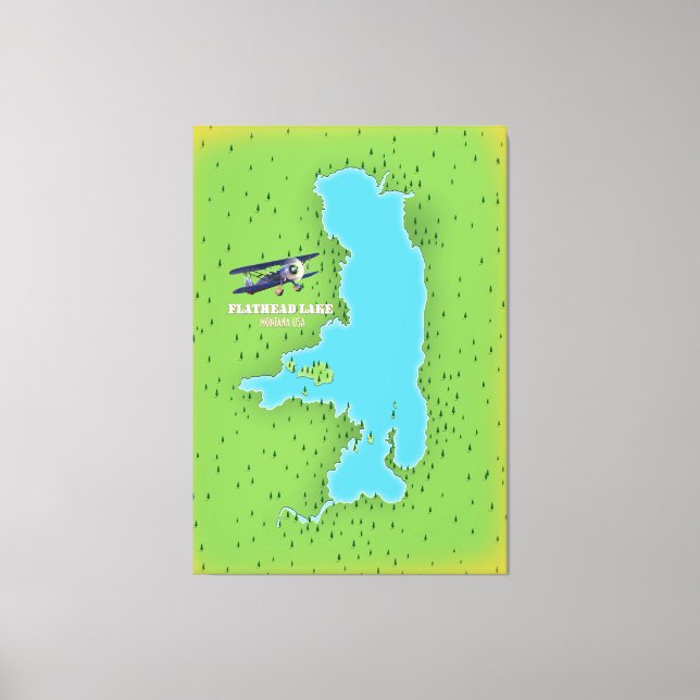 Toile Affiche de voyage de la carte du lac Flathead Mont (Recto)