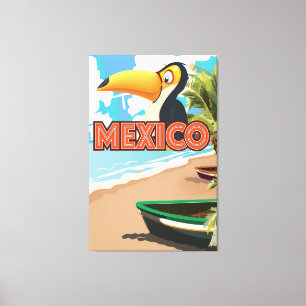 Toile Affiche de voyage de la plage du Toucan Mexicain.