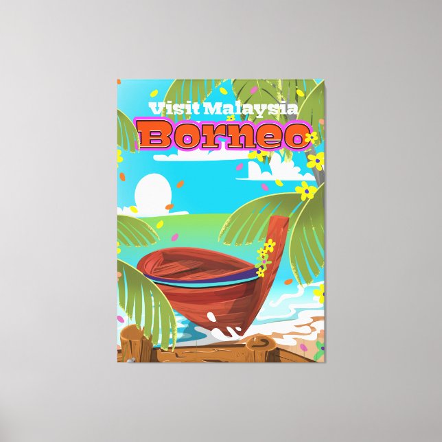 Toile Affiche de voyage de l'île de Bornéo. (Recto)