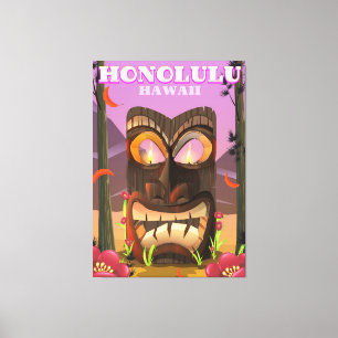 Toile Affiche de voyage de masque facial d'Honolulu Hawa