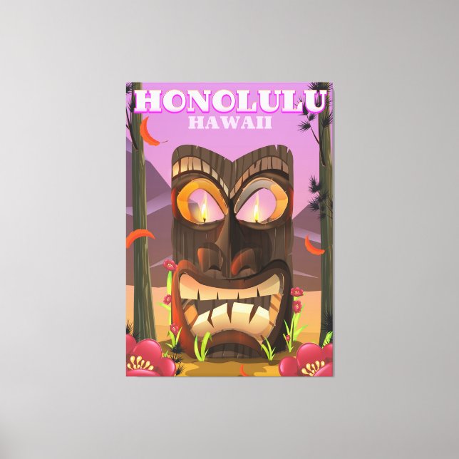 Toile Affiche de voyage de masque facial d'Honolulu Hawa (Recto)