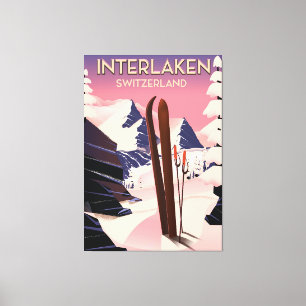Toile Affiche de voyage de ski à Interlaken Suisse.