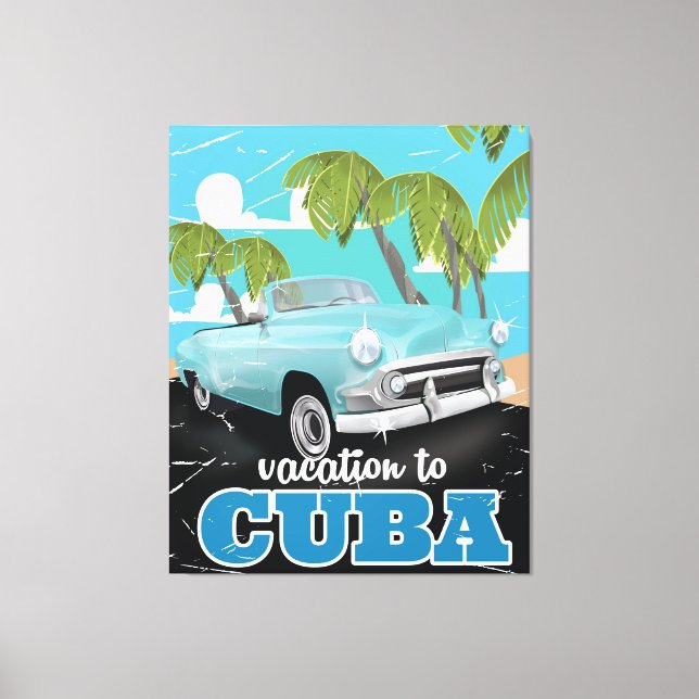 Toile Affiche de voyage de voiture Cuba vintage (Recto)